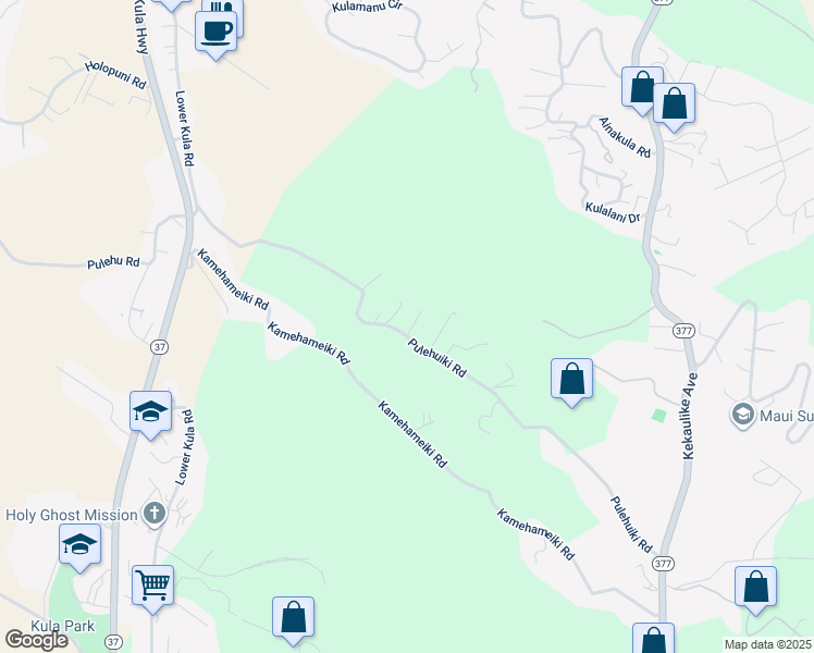 map of restaurants, bars, coffee shops, grocery stores, and more near 733 Pulehuiki Road in Kula