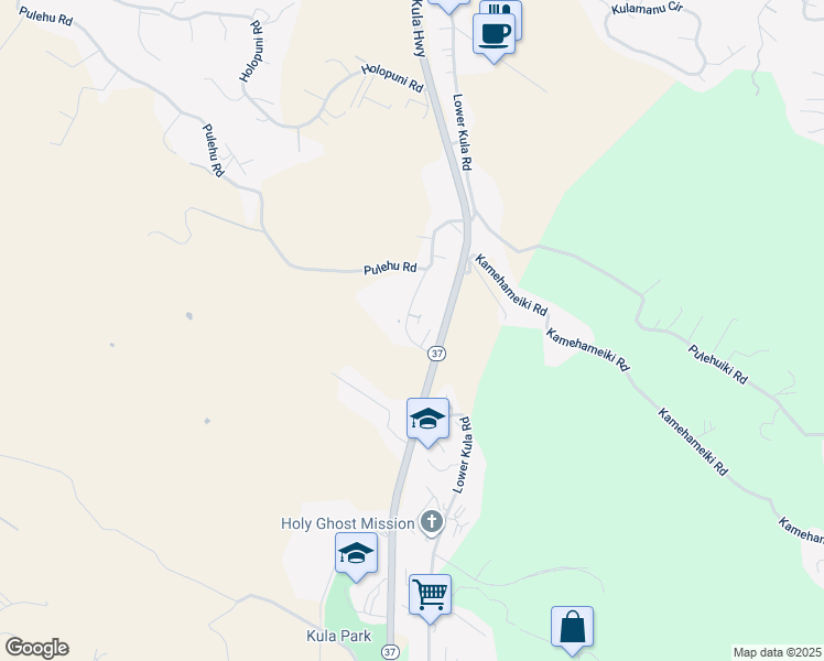 map of restaurants, bars, coffee shops, grocery stores, and more near 3655 Lower Kula Road in Kula