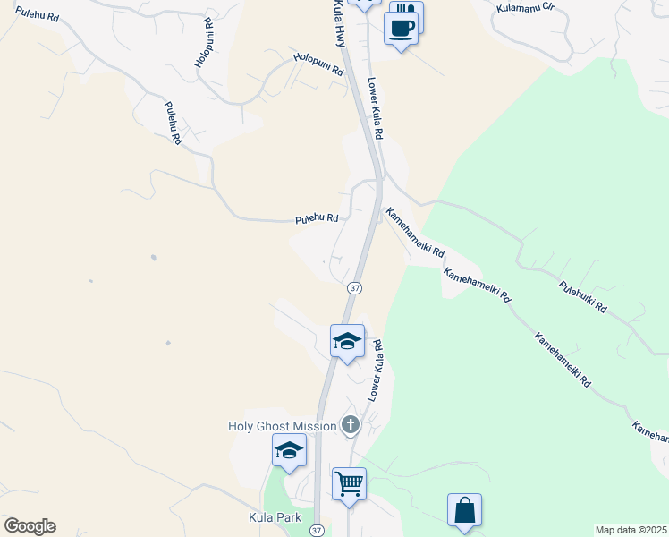 map of restaurants, bars, coffee shops, grocery stores, and more near 3655 Lower Kula Road in Kula