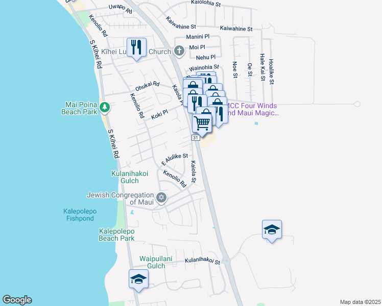 map of restaurants, bars, coffee shops, grocery stores, and more near 548 Kaiola Street in Kihei