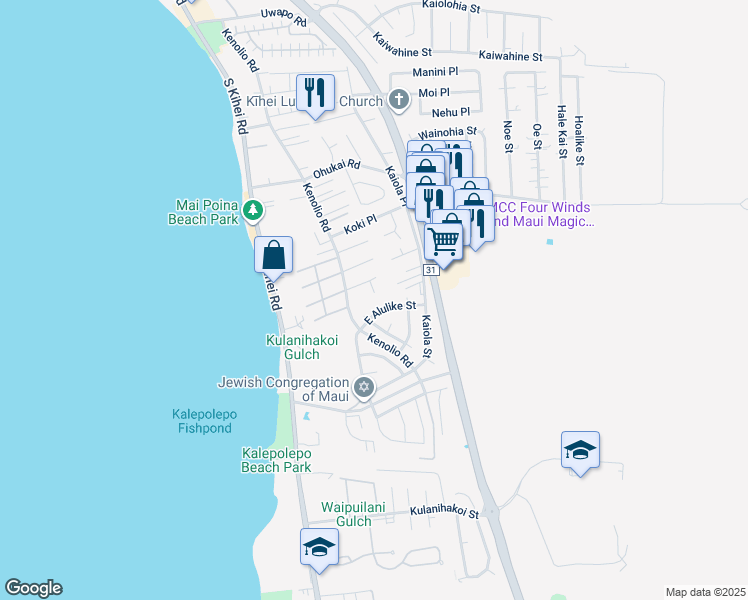 map of restaurants, bars, coffee shops, grocery stores, and more near 522 Ekahi Way in Kihei