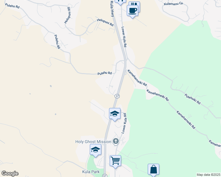 map of restaurants, bars, coffee shops, grocery stores, and more near 3655 Lower Kula Road in Kula