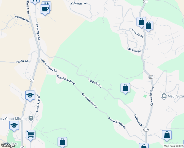 map of restaurants, bars, coffee shops, grocery stores, and more near 733 Pulehuiki Road in Kula
