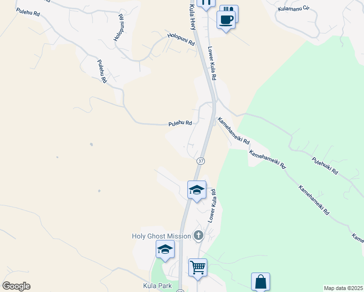 map of restaurants, bars, coffee shops, grocery stores, and more near 3610 Lower Kula Road in Kula