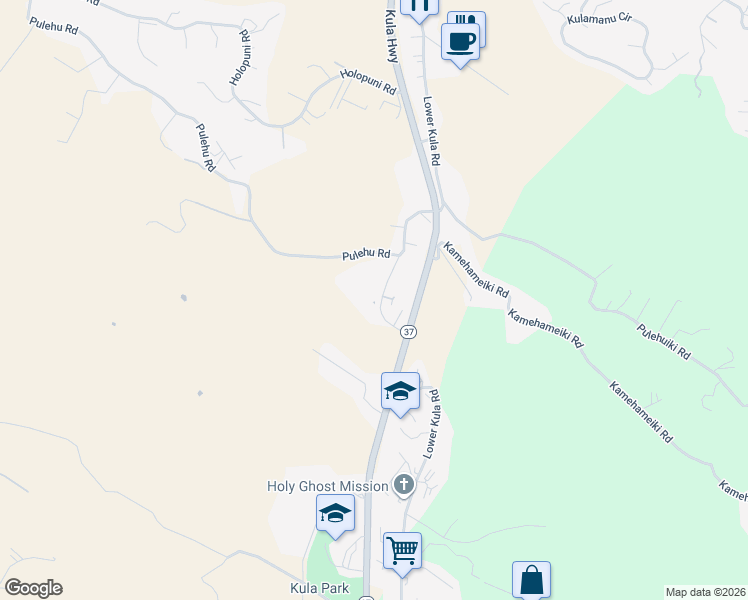 map of restaurants, bars, coffee shops, grocery stores, and more near 3610 Lower Kula Road in Kula