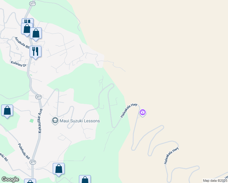map of restaurants, bars, coffee shops, grocery stores, and more near 17-501 Haleakala Highway in Kula