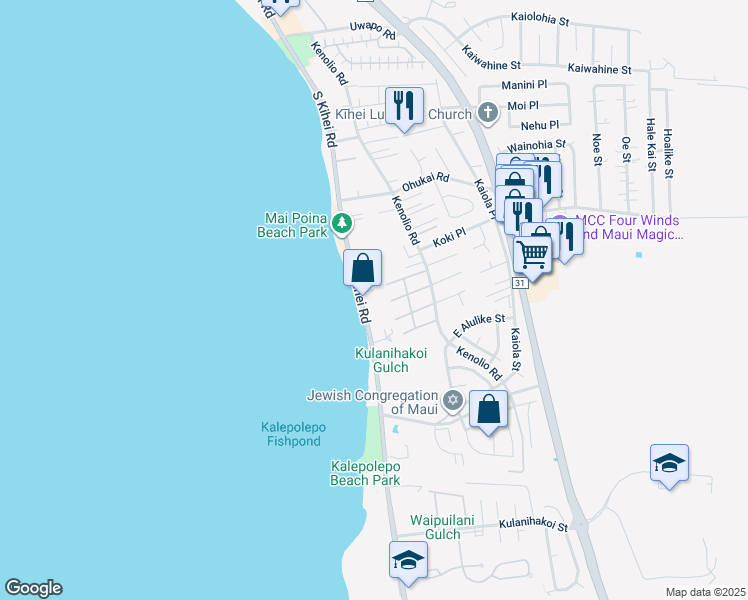 map of restaurants, bars, coffee shops, grocery stores, and more near 483 South Kihei Road in Kihei