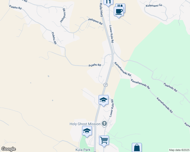 map of restaurants, bars, coffee shops, grocery stores, and more near 3610 Lower Kula Road in Kula