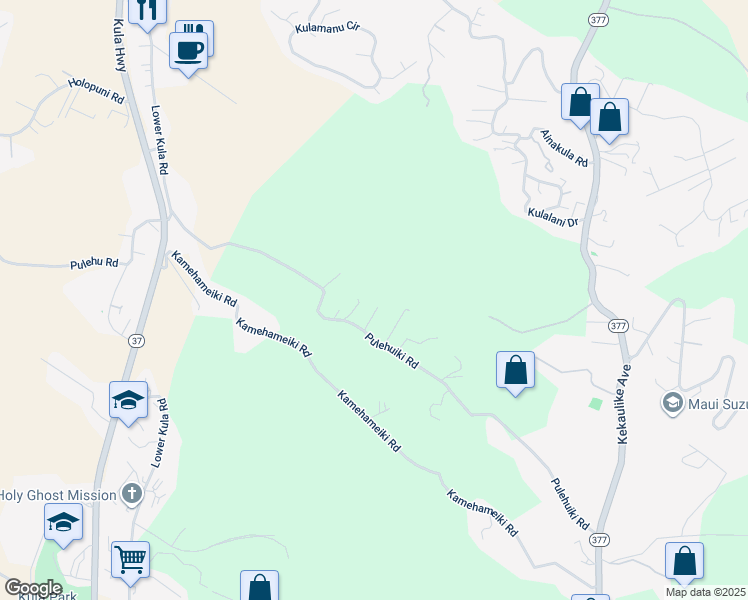 map of restaurants, bars, coffee shops, grocery stores, and more near 689 Pulehuiki Road in Kula