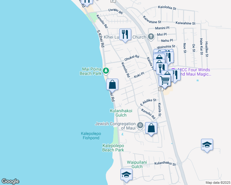 map of restaurants, bars, coffee shops, grocery stores, and more near 483 South Kihei Road in Kihei