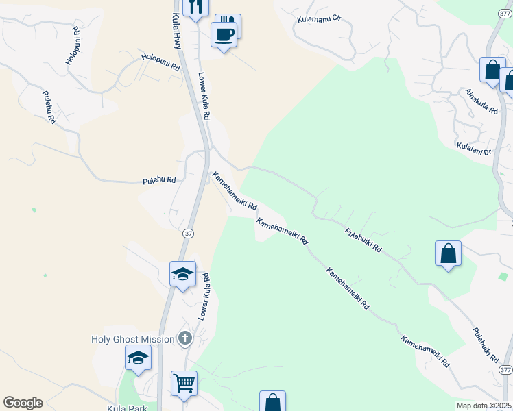 map of restaurants, bars, coffee shops, grocery stores, and more near 195 Kamehameiki Road in Kula