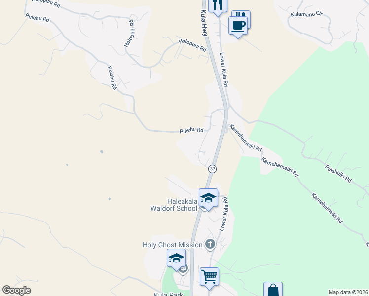 map of restaurants, bars, coffee shops, grocery stores, and more near 143 Pulehu Road in Kula
