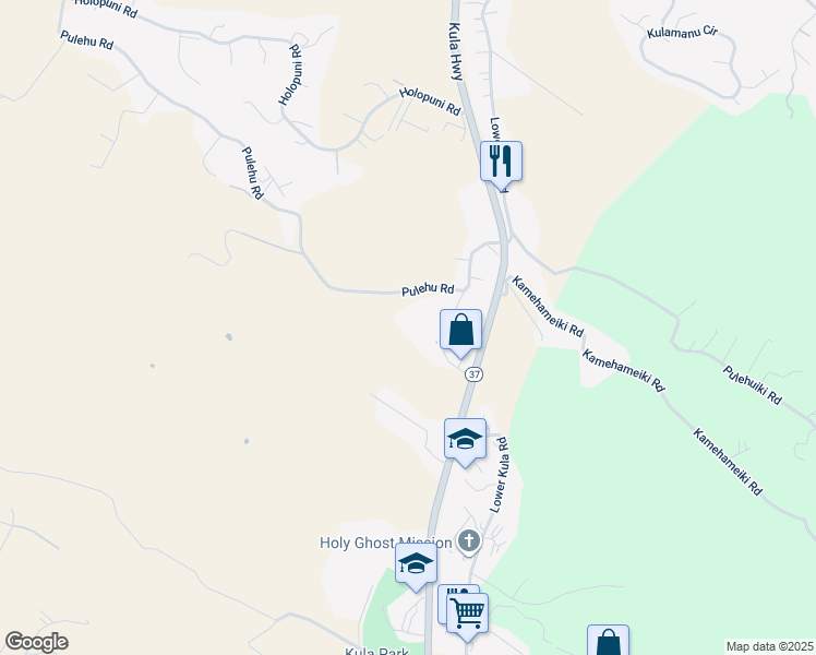 map of restaurants, bars, coffee shops, grocery stores, and more near 143 Pulehu Road in Kula