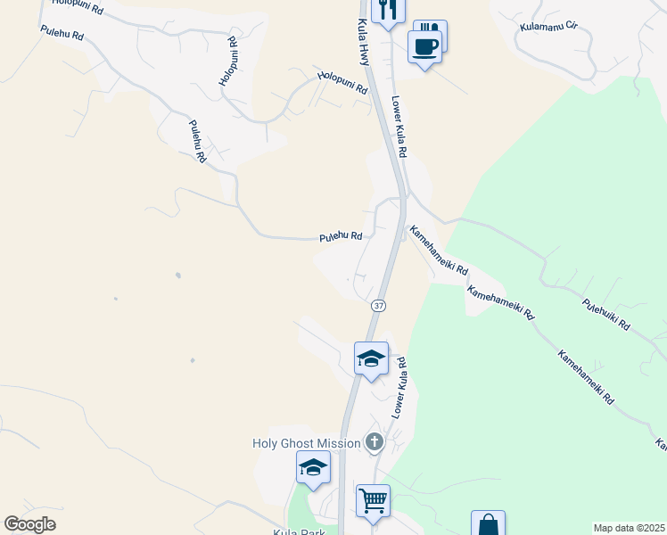 map of restaurants, bars, coffee shops, grocery stores, and more near 143 Pulehu Road in Kula
