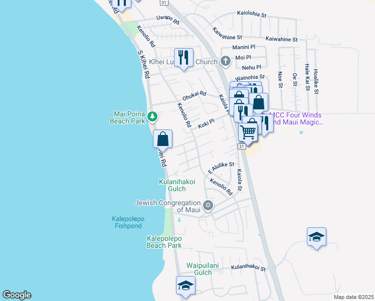 map of restaurants, bars, coffee shops, grocery stores, and more near 480 Kenolio Road in Kihei