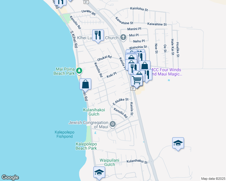 map of restaurants, bars, coffee shops, grocery stores, and more near 137 Lanakila Place in Kihei