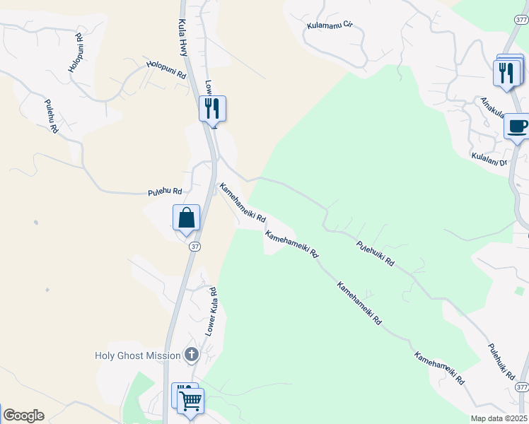 map of restaurants, bars, coffee shops, grocery stores, and more near 195 Kamehameiki Road in Kula