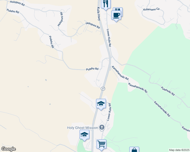 map of restaurants, bars, coffee shops, grocery stores, and more near 3576 Lower Kula Road in Kula