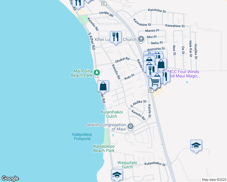 map of restaurants, bars, coffee shops, grocery stores, and more near 480 Kenolio Road in Kihei