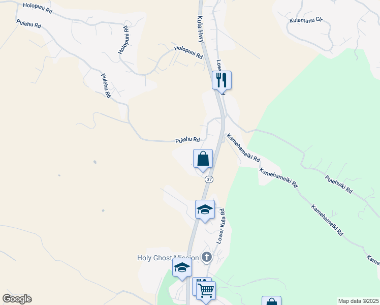 map of restaurants, bars, coffee shops, grocery stores, and more near 3576 Lower Kula Road in Kula