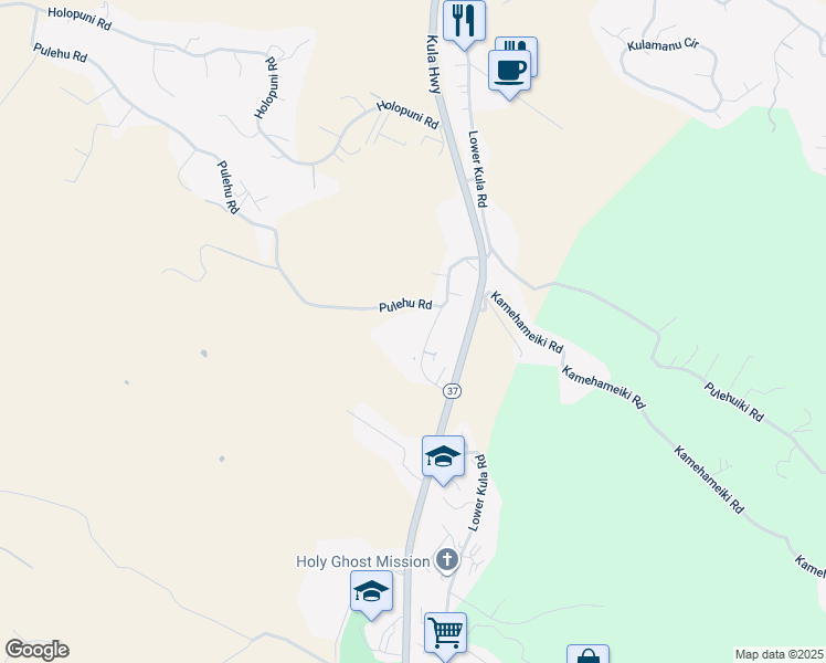 map of restaurants, bars, coffee shops, grocery stores, and more near 3576 Lower Kula Road in Kula