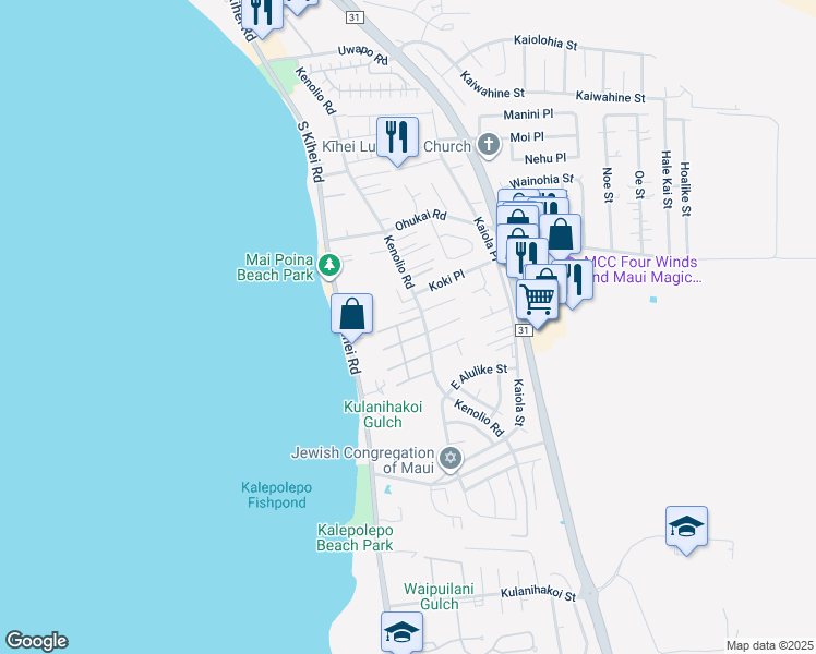 map of restaurants, bars, coffee shops, grocery stores, and more near 480 Kenolio Road in Kihei