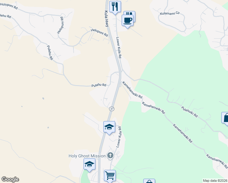 map of restaurants, bars, coffee shops, grocery stores, and more near 4010 Kula Highway in Kula