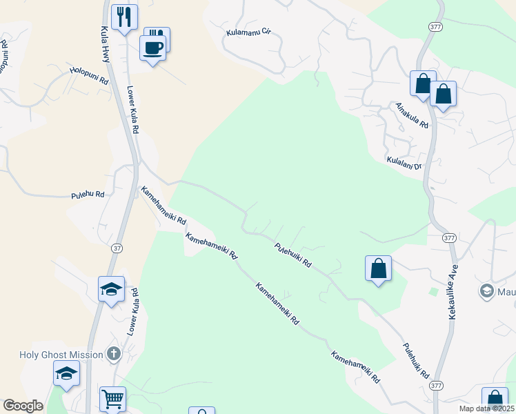map of restaurants, bars, coffee shops, grocery stores, and more near 481 Pulehuiki Road in Kula