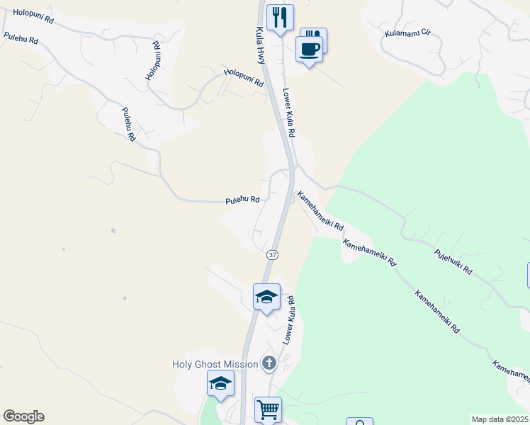 map of restaurants, bars, coffee shops, grocery stores, and more near 3535 Lower Kula Road in Kula