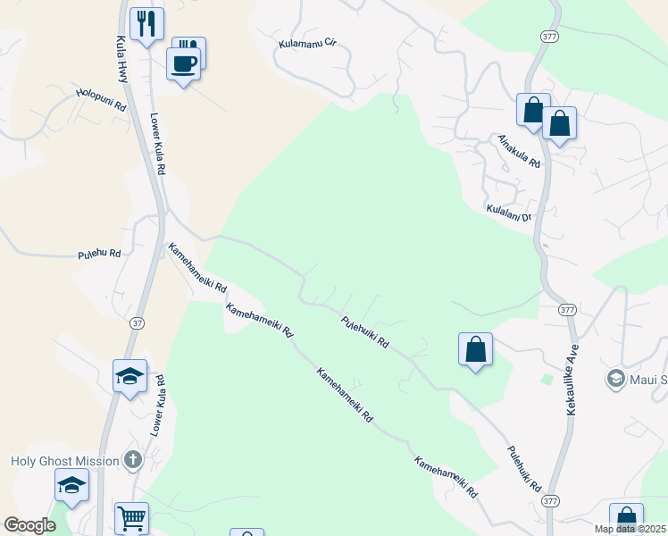 map of restaurants, bars, coffee shops, grocery stores, and more near 481 Pulehuiki Road in Kula