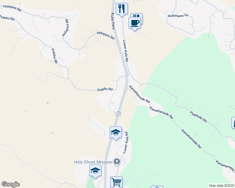 map of restaurants, bars, coffee shops, grocery stores, and more near 3515 Lower Kula Road in Kula