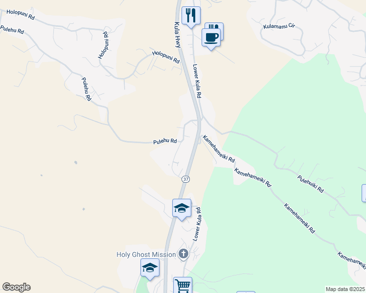 map of restaurants, bars, coffee shops, grocery stores, and more near 3515 Lower Kula Road in Kula