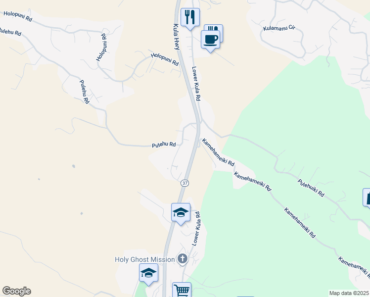 map of restaurants, bars, coffee shops, grocery stores, and more near 3501 Lower Kula Road in Kula