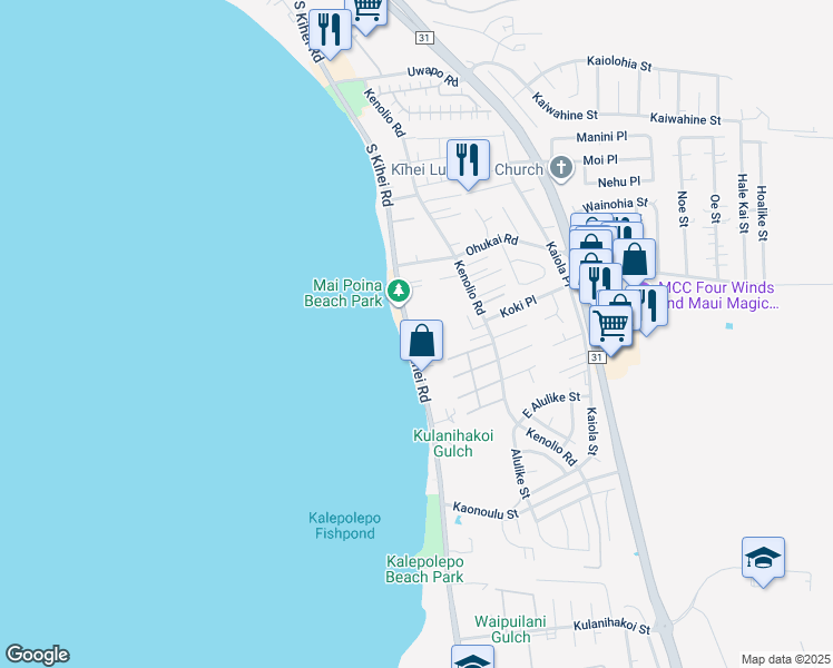 map of restaurants, bars, coffee shops, grocery stores, and more near 10 Kai Makani Loop in Kihei