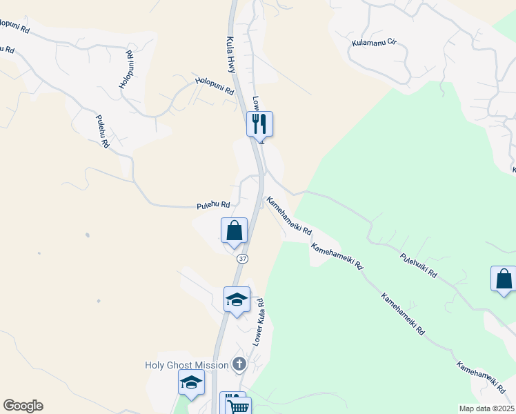 map of restaurants, bars, coffee shops, grocery stores, and more near 0 Kamehameiki Road in Kula