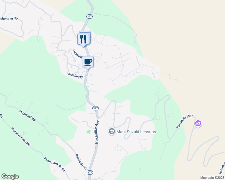 map of restaurants, bars, coffee shops, grocery stores, and more near 70 Kaui Place in Kula
