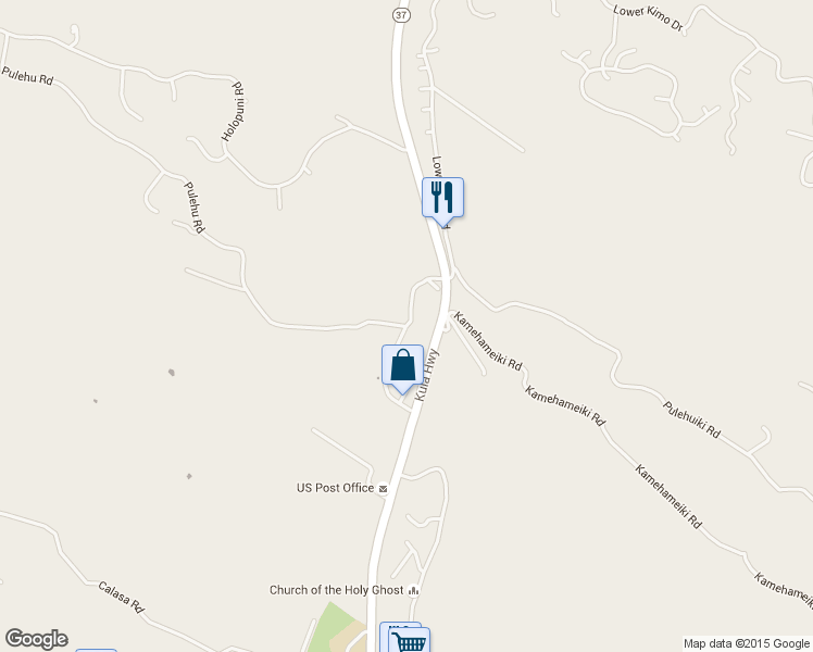 map of restaurants, bars, coffee shops, grocery stores, and more near 0 Pulehu Road in Kula