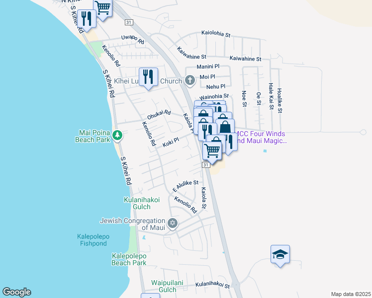 map of restaurants, bars, coffee shops, grocery stores, and more near 473 Kalalau Place in Kihei