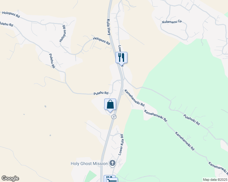 map of restaurants, bars, coffee shops, grocery stores, and more near 3465 Lower Kula Road in Kula