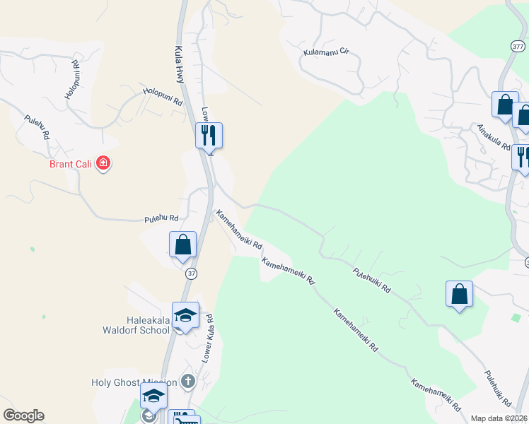 map of restaurants, bars, coffee shops, grocery stores, and more near 173 Pulehuiki Road in Kula