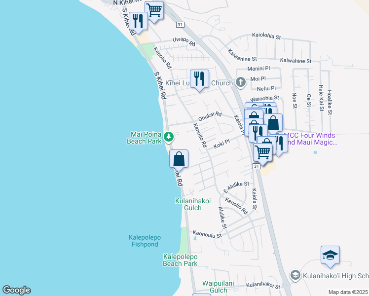 map of restaurants, bars, coffee shops, grocery stores, and more near 12 Kai Makani Loop in Kihei