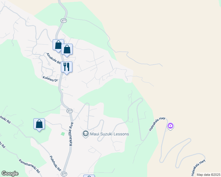 map of restaurants, bars, coffee shops, grocery stores, and more near 21 Nana Pono Place in Kula