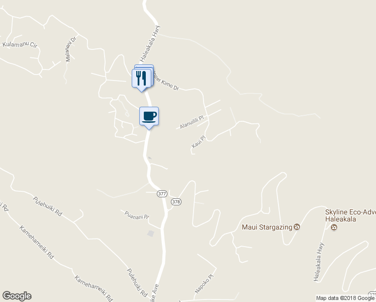 map of restaurants, bars, coffee shops, grocery stores, and more near 54 Kaui Place in Kula