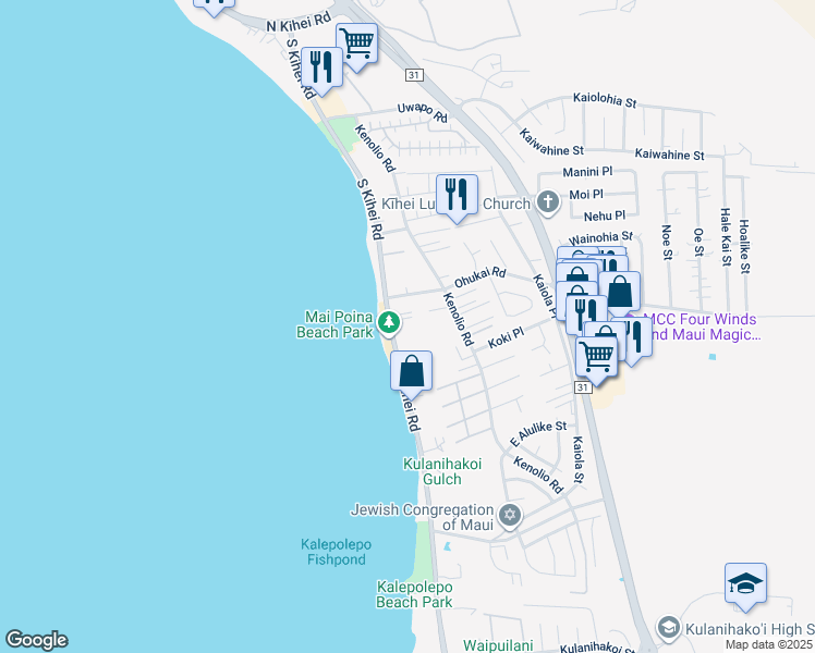 map of restaurants, bars, coffee shops, grocery stores, and more near 371 South Kihei Road in Kihei