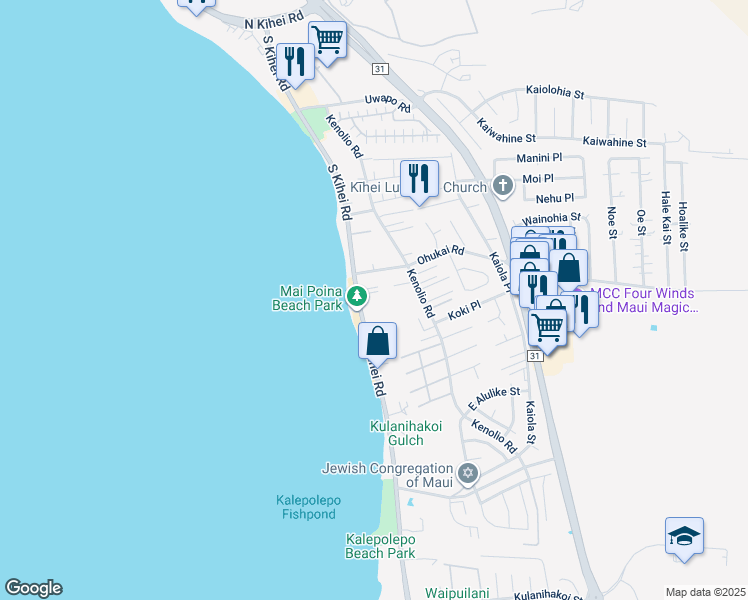 map of restaurants, bars, coffee shops, grocery stores, and more near 371 South Kihei Road in Kihei
