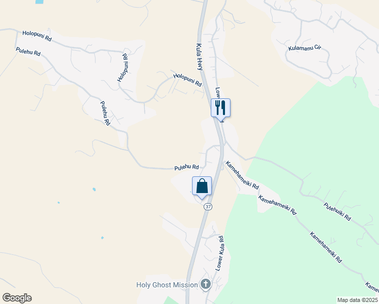 map of restaurants, bars, coffee shops, grocery stores, and more near 3402 Lower Kula Road in Kula