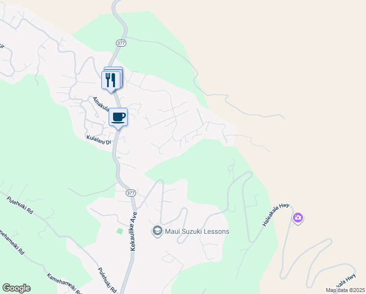 map of restaurants, bars, coffee shops, grocery stores, and more near 0 Upper Kimo Drive in Kula
