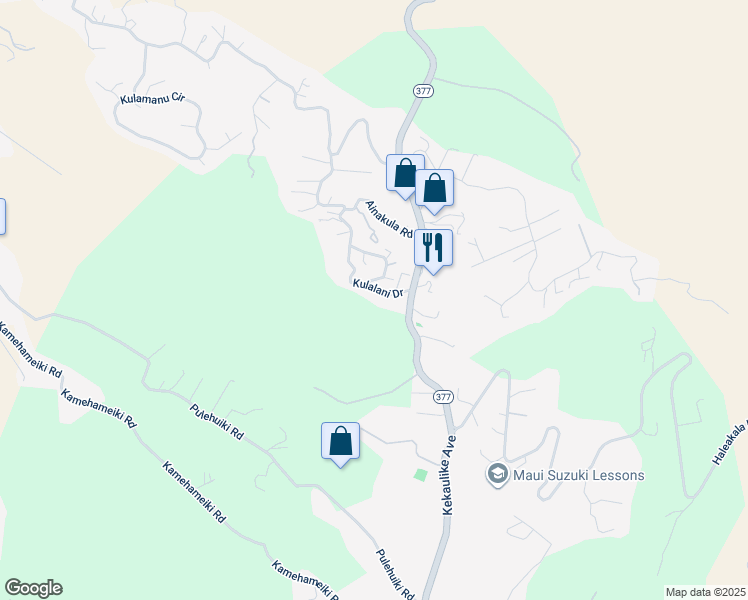 map of restaurants, bars, coffee shops, grocery stores, and more near 320 Kulalani Drive in Kula