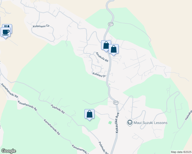 map of restaurants, bars, coffee shops, grocery stores, and more near 304 Kulalani Drive in Kula