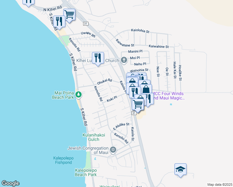 map of restaurants, bars, coffee shops, grocery stores, and more near 388 Kinaole Circle in Kihei